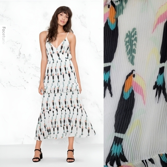& Other Stories Frill Tiered Maxi Dress White w/ Multi Color Toucan Size…RARE - Picture 1 of 16